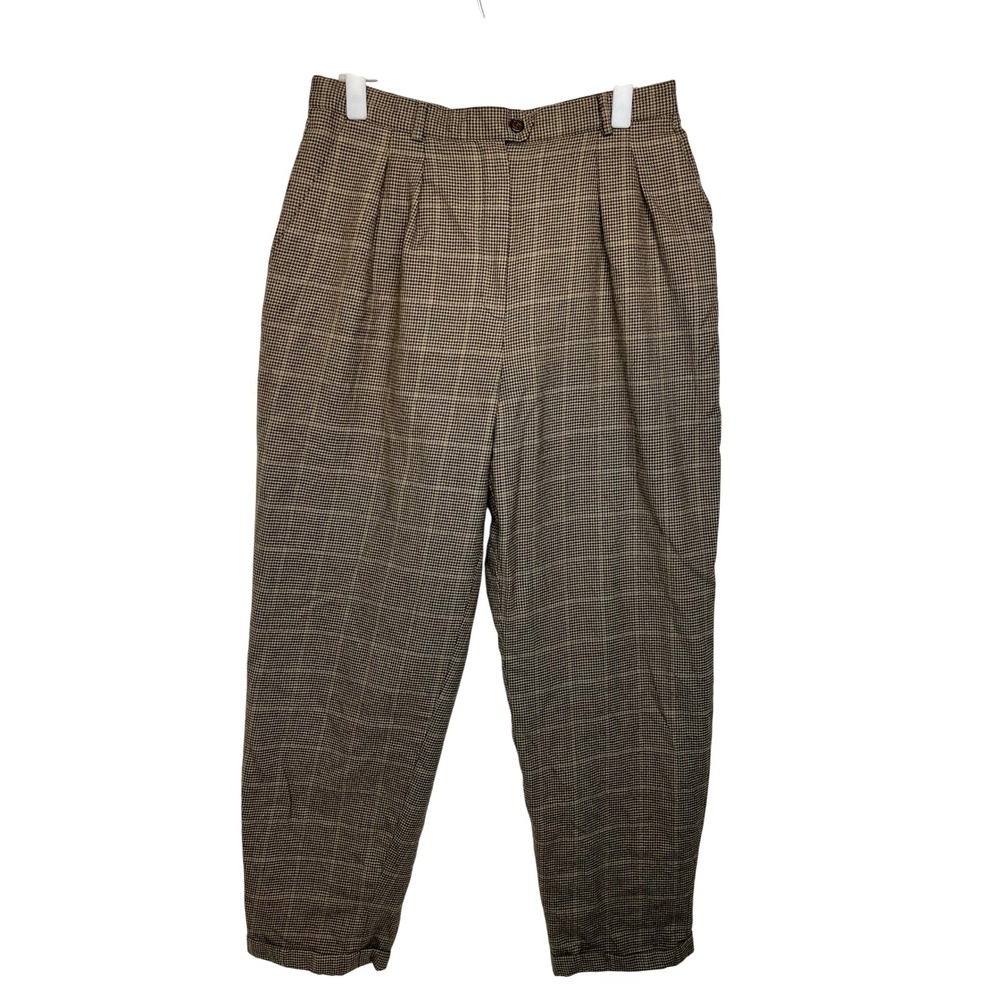 Lauren Ralph Lauren Brown Houndstooth Worsted Wool Pleated Trousers‎ Men 12